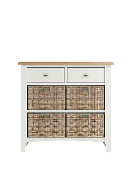 K-Interiors Bates Ready Assembled Solid Wood 2 Drawer, 4 Basket Sideboard - White