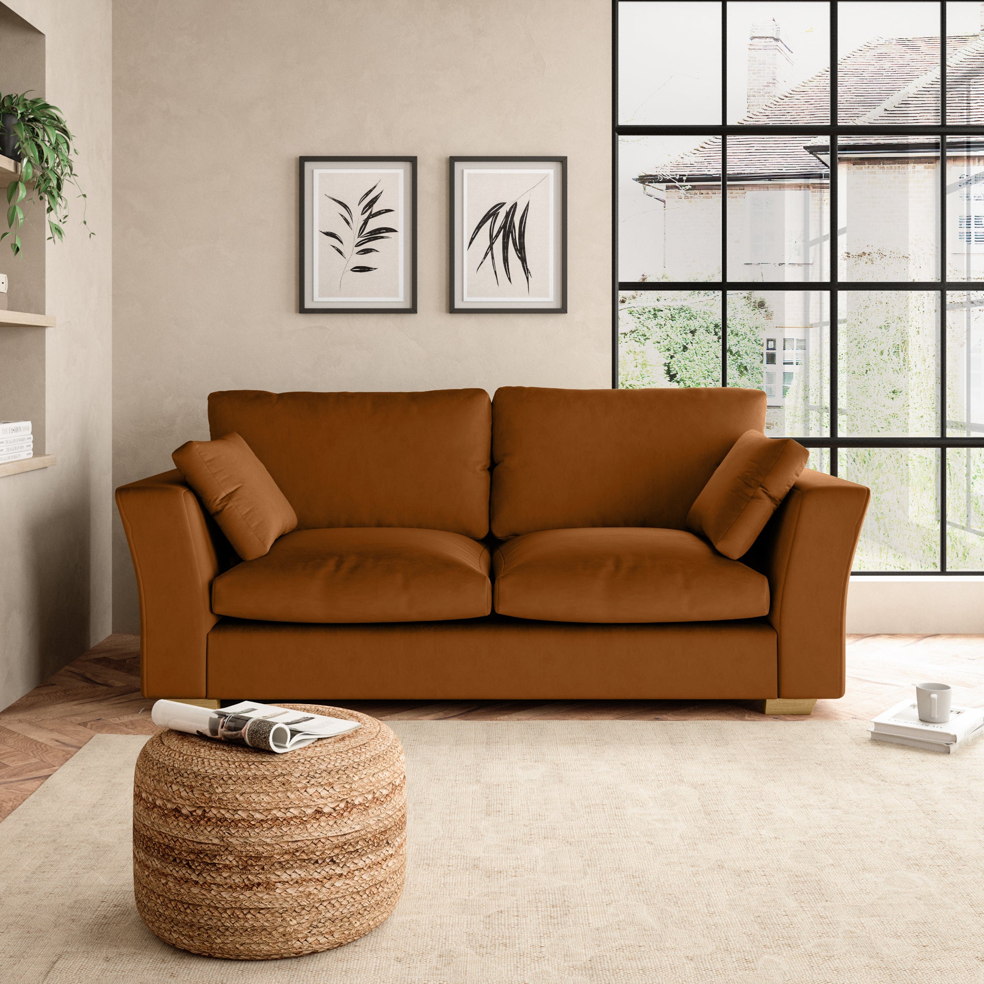Blakeney Luxury Velvet 3 Seater Sofa Luxury Velvet Orange Umber