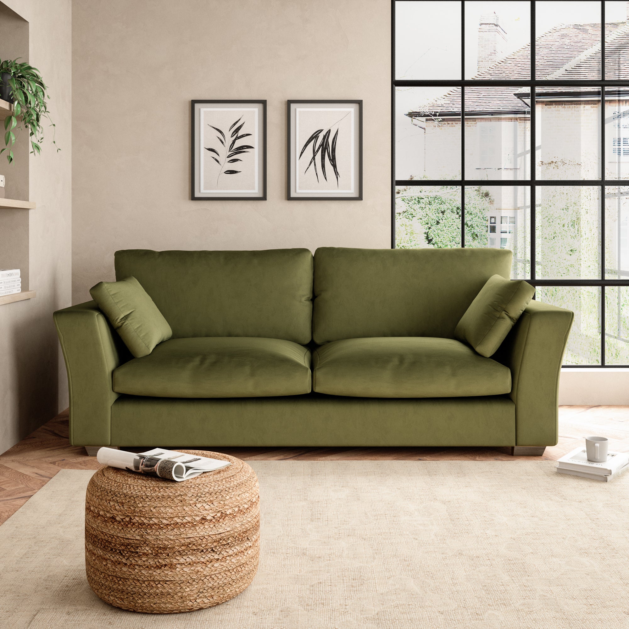 Blakeney Luxury Velvet 4 Seater Sofa Luxury Velvet Olive
