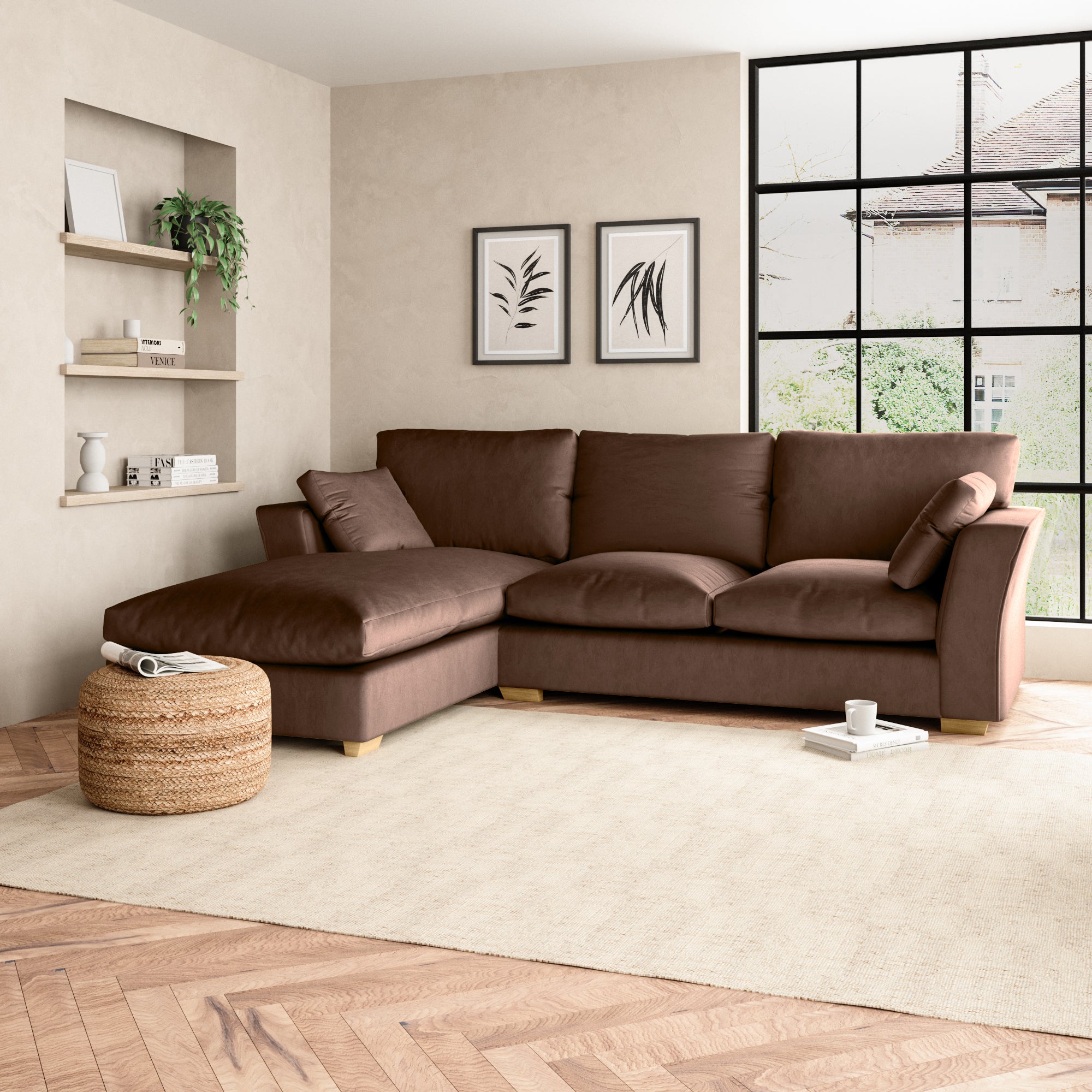 Blakeney Luxury Velvet Corner Chaise Sofa Luxury Velvet Pinecone