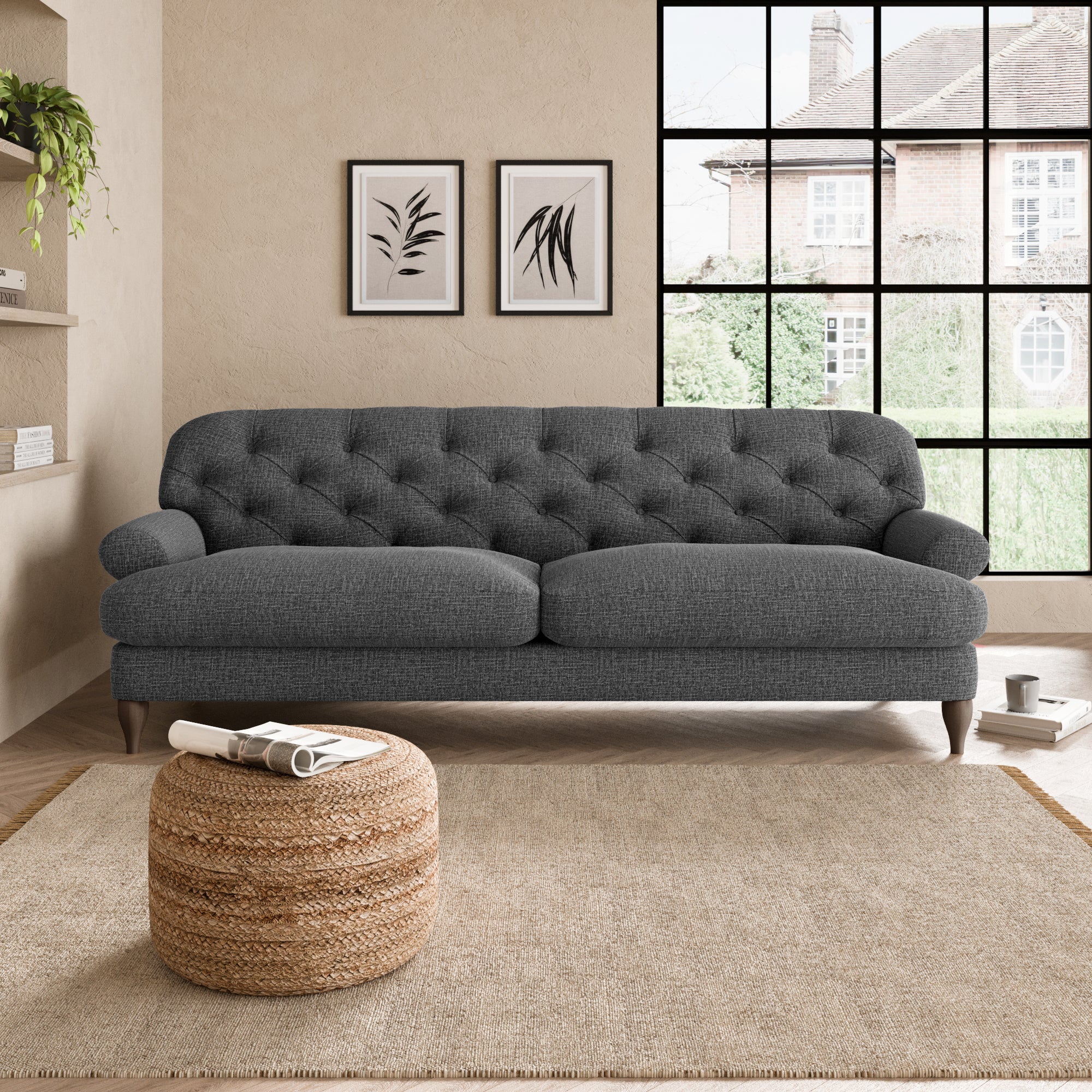 Canterbury Slub Cotton Blend 4 Seater Sofa Black