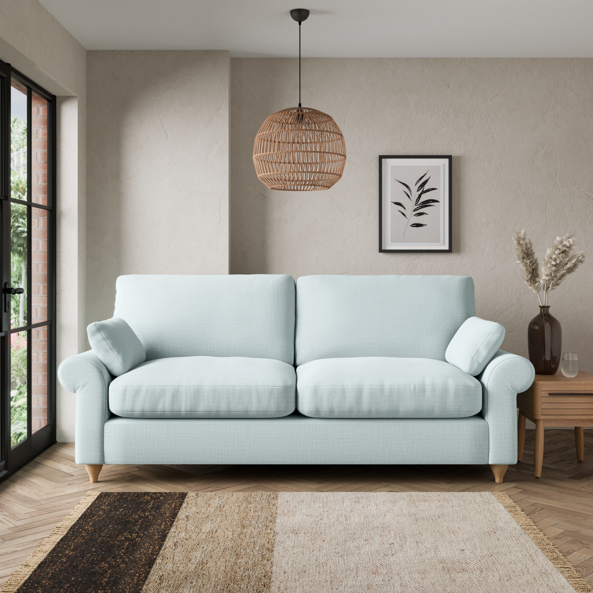 Salisbury Slub Cotton Blend 3 Seater Sofa Light Blue Salisbury Slub Cotton Blend 3 Seater Sofa Light Blue