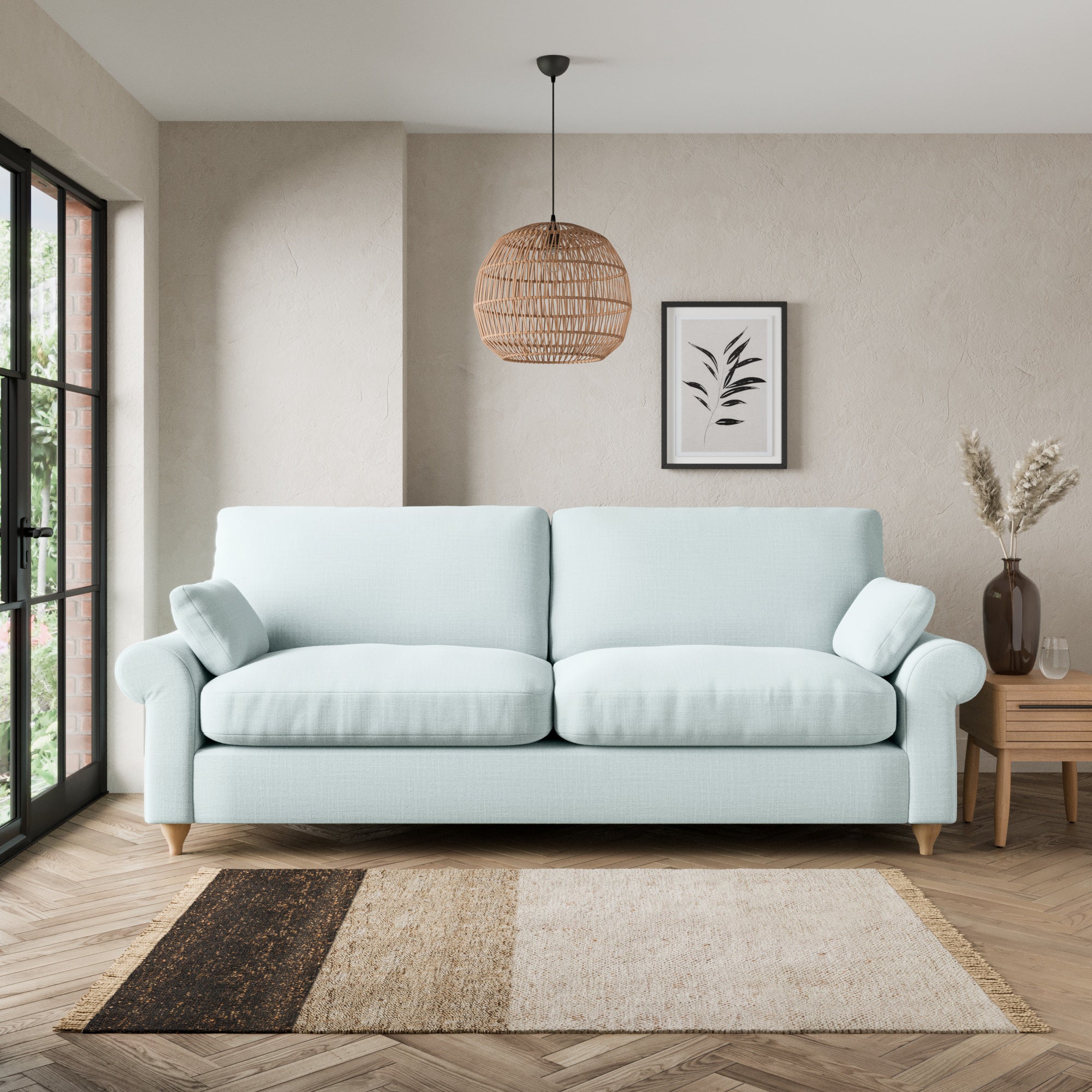 Salisbury Slub Cotton Blend 4 Seater Sofa Slub Cotton Light Mineral