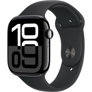 APPLE Watch Series 10 - 46 mm Jet Black Aluminium Case with Black Sport Band, S/M, Black