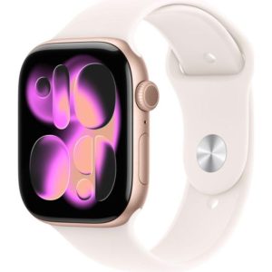 APPLE Watch Series 11 - 46 mm Rose Gold Aluminium Case with Light Blush Sport Band, S/M, Gold,Pink
