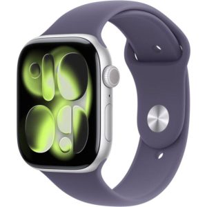 APPLE Watch Series 11 - 46 mm Silver Aluminium Case with Purple Fog Sport Band, S/M, Purple,Silver/Grey