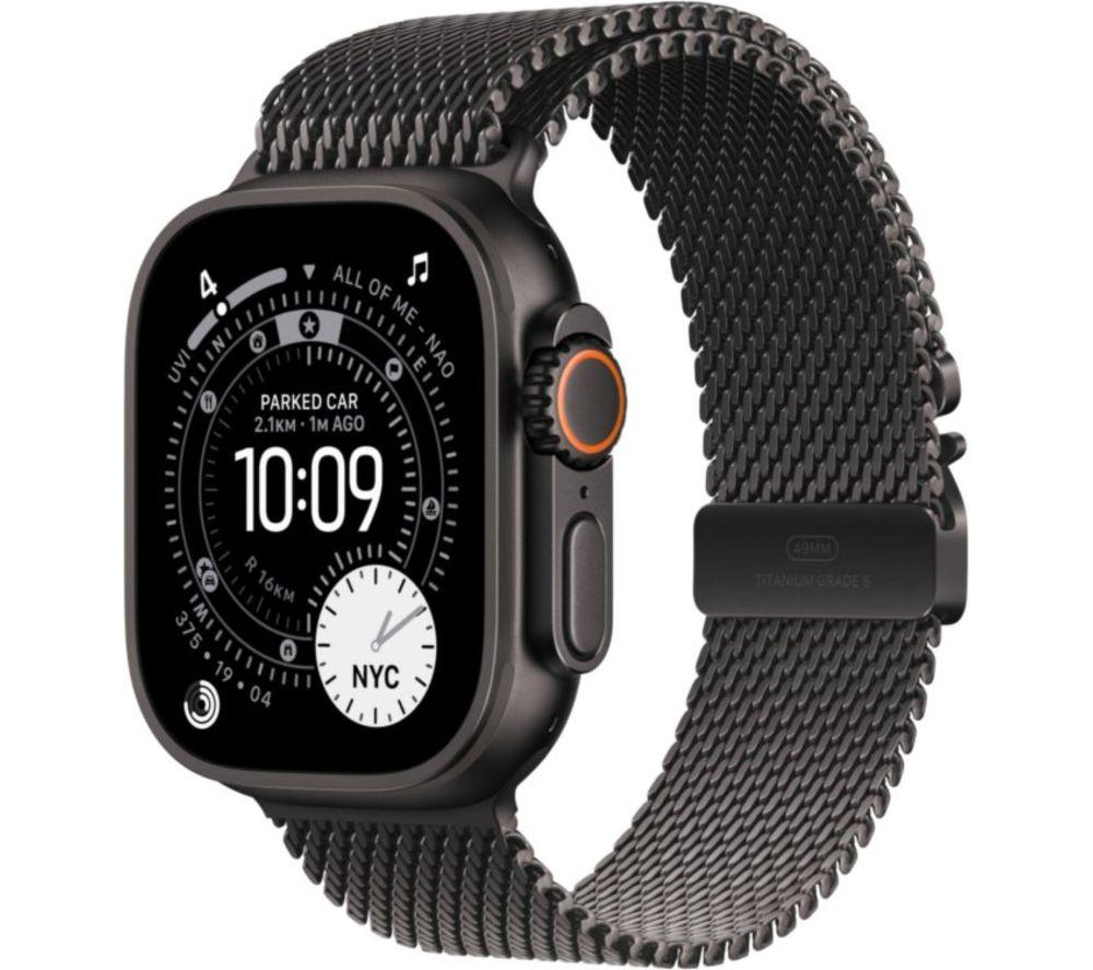 APPLE Watch Ultra 3 Cellular - 49 mm Black Titanium Case with Black Titanium Milanese Loop, Medium, Black